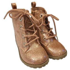Rose Gold Little Girls Lace-Up Glittery Boots sz 7 NWOT